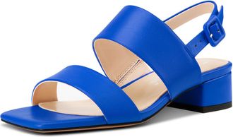 Castamere Womens Chunky Block Low Heel Peep Open Square Toe Buckle Sandals Dress Casual Party Shoes 3.5 CM Heels Royal Blue 3.5 UK
