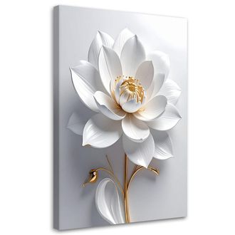 Feeby Cuadro En Lienzo Flor Blanca 3d Oro Glamour 70x100