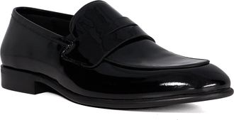 Dune London Mens Spin - Slip On Penny Trim Loafers - Black Patent Leather - Size UK 12