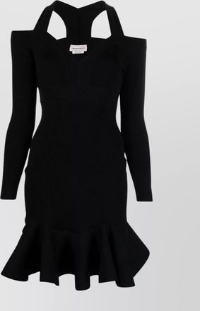 Alexander McQueen mini dress off-shoulder silhouette hem sleeves design
