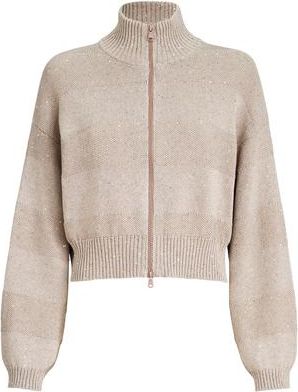 Brunello Cucinelli Cardigan with dazzling stripes in Desert at Nordstrom, Size 3X-Large Eu