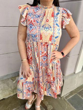 Pinch Design Tiered Midi Dress In Red Multi