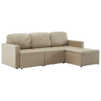 vidaXL Sof&aacute; Cama Modular De 3 Plazas Cuero Sint&eacute;tico Color Capuchino Vidaxl