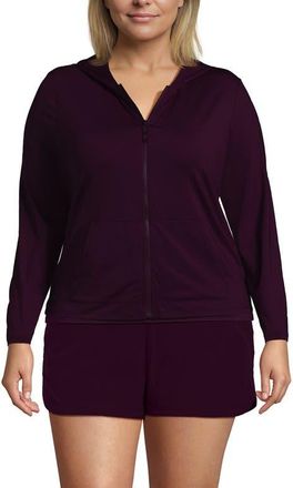 Lands End SunShade UPF 50 Hooded Zip Front Rash Guard in Dark Wine at Nordstrom, Size 2X