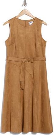 DKNY Faux Suede Fit and Flare Midi Dress in Latte at Nordstrom Rack, Size 12