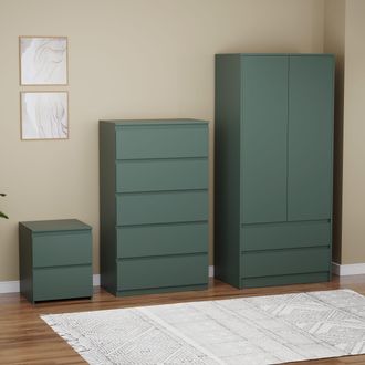 Home Discount Vida Designs Denver Bedroom Set (2 Dr Bedside, 5 Dr Chest, Wardrobe) in Green