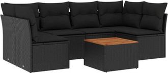 vidaXL Set De Comedor De Jard&iacute;n 7 Pzas Y Cojines Rat&aacute;n Sint&eacute;tico Negro Vidaxl