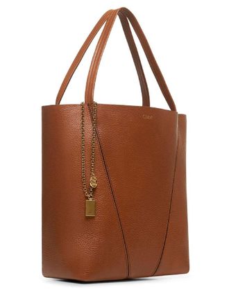 Chlo&eacute; Womens Tote Bag Spin Clay Brown Calf Leather Shoulder