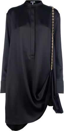 Loewe Chain Embellished Silk Shirtdress - Dames - Shirt Kleedjes - Zwart - 2XS - Satijn - Kleedjes