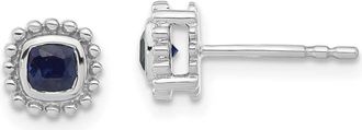 Diamond2Deal 14k White Gold Cushion Sapphire Stud Earrings
