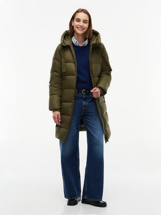 Tommy Hilfiger Womens Water-Repellent Hooded Down Puffer Coat - Olivewood - XL