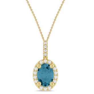 Allurez Oval Lab Aquamarine & Diamond Halo Pendant Necklace 14K in 0.78Ct/yellow Gold at Nordstrom, Size 18