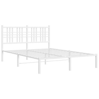 Berkfield Home Metal Bed Frame without Mattress with Headboard White 140x190cm | Size: 140x190 cm