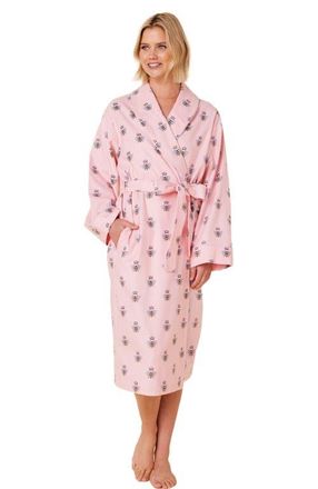 The Cats Pajamas Flannel Shawl Collar Robe in Queen Bee Pink at Nordstrom, Size Medium