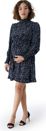 Ingrid & Isabel Maternity Smocked Mock Neck Mini Dress in Black/white Dot at Nordstrom, Size X-Small