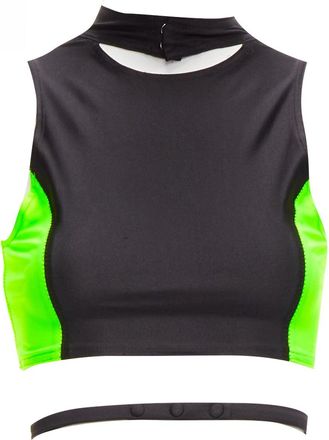 AMBUSH neon green black panelled logo back waist tie cropped sports top Size 1 S