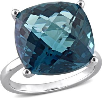 Amour 19 1/4 CT TGW Cushion Checkerboard London Blue Topaz Cocktail Ring In 14K White Gold