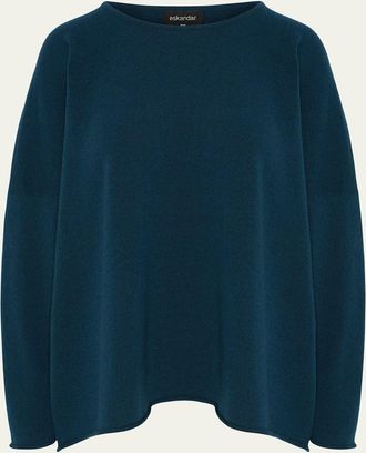 Eskandar Slim-Sleeve Raw-Edge Bateau-Neck Sweater (Mid Plus Length)
