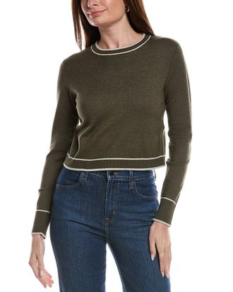 Theo & Spence Theo And Spence Stripe Trim Cropped Crewneck Sweater