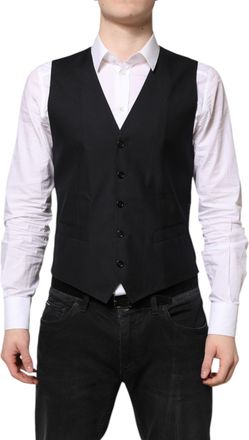 Dolce & Gabbana Black Wool Waistcoat Dress Formal Mens Vest