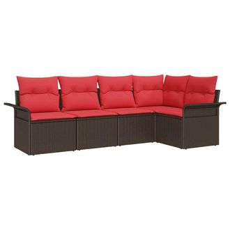 vidaXL Conjunto De Sof&aacute; De Jard&iacute;n 5 Pcs Marr&oacute;n Rat&aacute;n Sint&eacute;tico Vidaxl