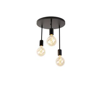 QAZQA Qazqa Moderno Plaf&oacute;n Moderno Negro 3 Luces - Facil Acero Redonda Adecuado Para Led Max. 3 X 60 Watt