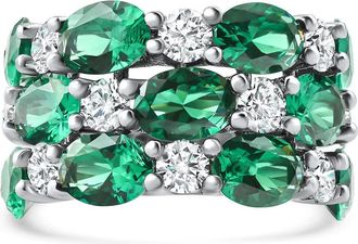Pompeii3 9Ct Emerald & Diamond Multi Row Diamond Anniversary Ring 14k Gold Lab Grown