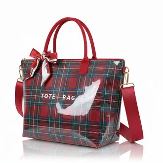 Generic PVC Trendy Shoulder Bags Letters Print Tote Bags for Women Work Shopping (Red)