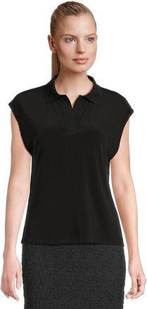 Vince Cap Sleeve Polo Womens Clothing Black : MD, Polyester/Spandex
