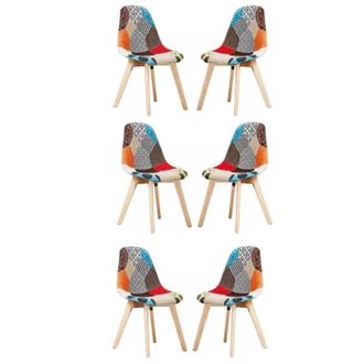 Life Interiors Life Interiors - Set of 6 Patchwork Retro Dining Chairs - Upholstered in Fabric, Cushion Padded and Solid Wooden Legs - Side Chair Room Kitchen
