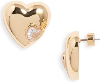 Nordstrom Puffy Heart & Stone Stud Earrings in Clear- Gold at Nordstrom