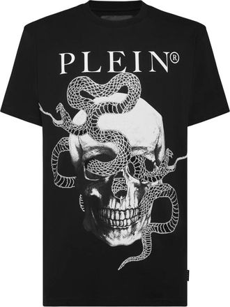 Philipp Plein Tops, Heren, Zwart, 4Xl, Katoen, T-Shirt Round Neck Snake