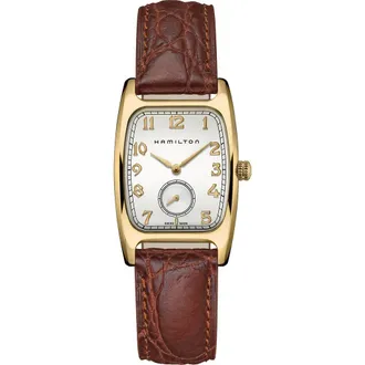 Hamilton American Classic Boulton Leather Strap Watch, 27mm x 31mm in White at Nordstrom