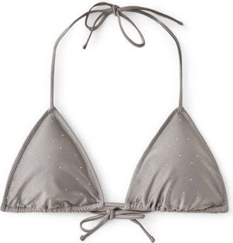Mango Rhinestone Triangle Bikini Top in Grey at Nordstrom, Size Small
