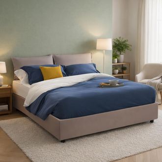 Dmora Dmora - Cama Matrimonial Dlapalm, Cama Contenedor Con Tapizado En Ecopiel, 100% Made In Italy, Apertura Frontal, Con Colch&oacute;n 160x190 Cm Incluido, T&oacute;rt