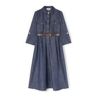 Motivi Midi spijkerhemdjurk met ceintuur - Dames - Casual kleedjes - Blauw - 2XS - Katoen - Kleedjes