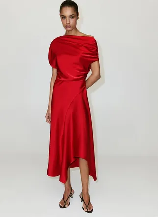 Mango Abito satinato asimmetrico rosso - Donna - XS - MANGO