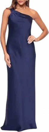 Xscape Evenings One-Shoulder Satin Gown In Navy
