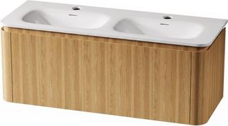 Royal Plaza Terra Badkamermeubelset - 120x46.2x46cm - solid surface wastafel wit mat - 2 wasbakken - 2 kraangaten - 2 lades - sandwood (licht eiken)