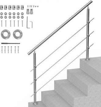 OEM Pasamanos De Escalera 150 Cm Barandilla De Escalera Para Escalones Exteriores De Acero Inoxidable 3 Travesa&ntilde;os Con Kit De Instalaci&oacute;n Barra De Agarre 