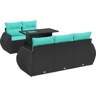 vidaXL 6 Piece Garden Sofa Set with Cushions Black Poly Rattan Acacia vidaXL