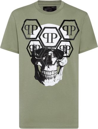 Philipp Plein T-shirt Ronde Hals SS Stones Skull - Heren - T-shirts - Groen - 2XL - Katoen - Tops