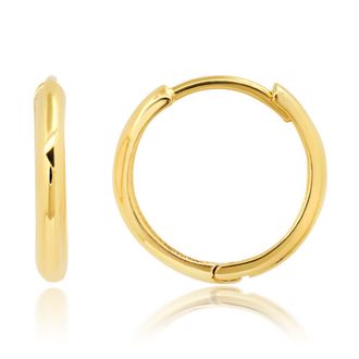 MAX + STONE 14K Yellow Gold 14mm Domed Style Huggie Hoop Earrings with Hidden Post Hinged Closure