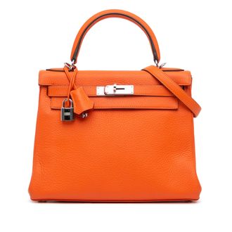 Herm&egrave;s Pre-owned Womens Kelly 28 Sellier Leather Handbag - Orange - One Size
