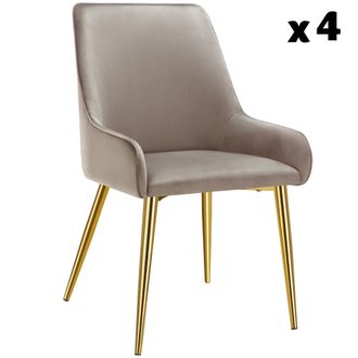 TecTake 4 Sillas de comedor tapizadas, acero, aspecto aterciopelado, gris topo