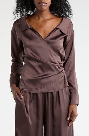 Renee C Faux Wrap Satin Top in Chocolate at Nordstrom Rack, Size X-Small