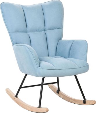 Beliani Beliani - Silla Mecedora De Poli&eacute;ster Azul Claro Negro Madera Clara Patas De Madera Oulu
