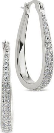 Sterling Forever Cheryl Pav&eacute; Cubic Zirconia Teardrop Hoop Earrings in Silver at Nordstrom Rack