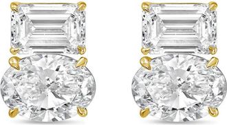 Diana M. Jewels 14kt yellow gold 4.00 cts emerald and oval diamond earrings