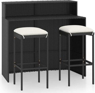 vidaXL Set Muebles De Bar Para Jard&iacute;n 3 Piezas Y Cojines Negro Vidaxl